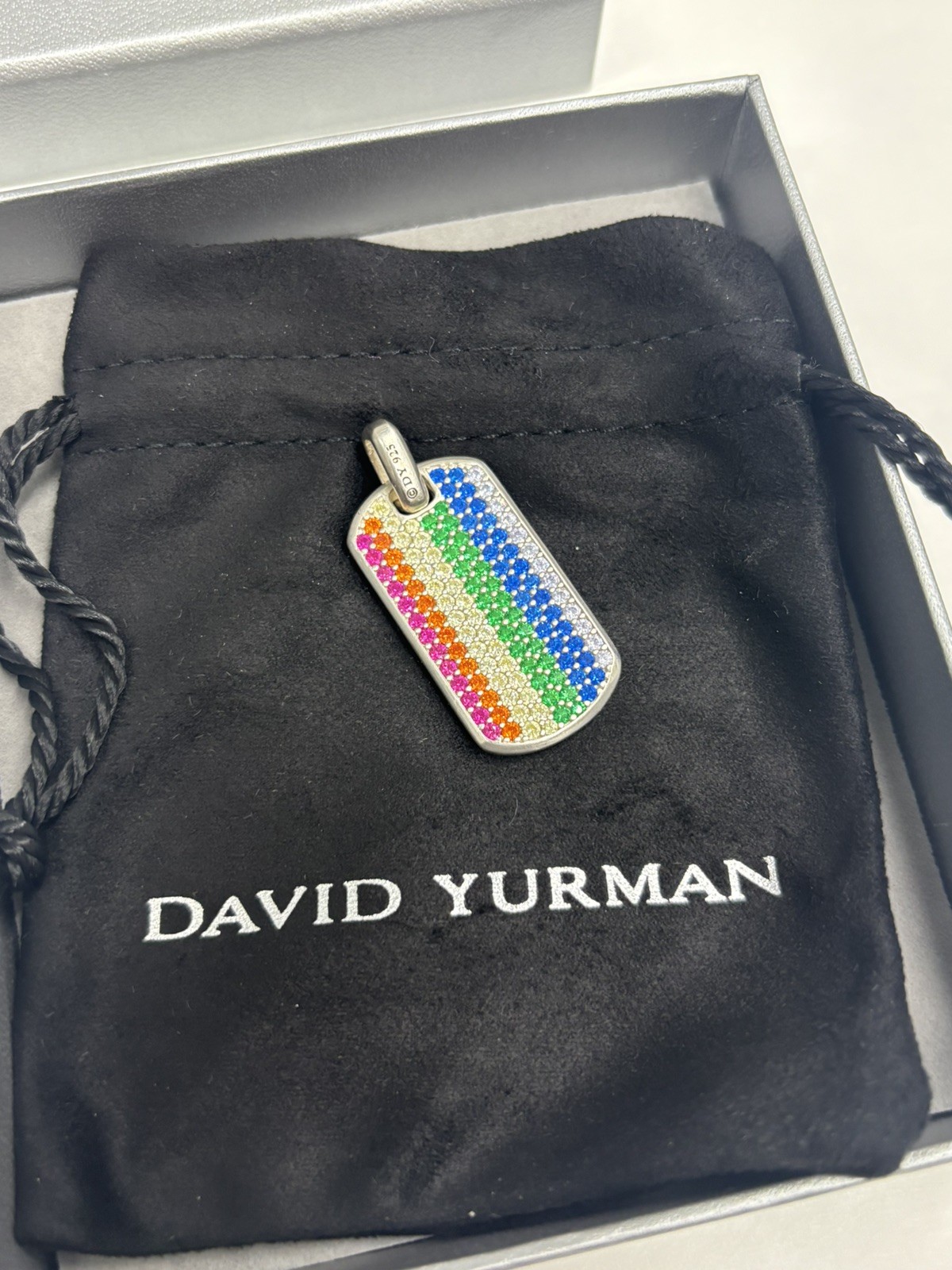 David Yurman 35mm Sterling Silver Rainbow Streamline Dog Tag Pendant
