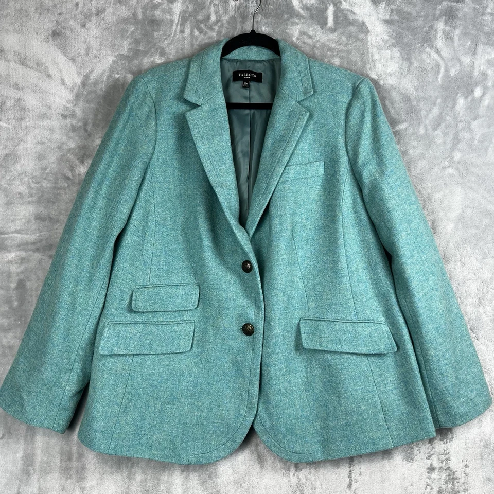 Chaqueta Blazer Talbots Mujer Verde Azulado Forrada Carrera Botones Cresta Dorada Talla 18W Foto 2 de 4