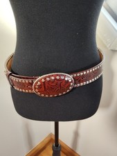 Vintage Express Brown Leather Studded Belt 36"