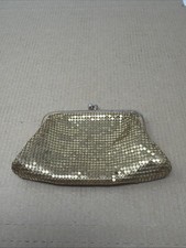 Vintage Whiting Davis Gold Armor Mesh Coin Purse 1940s Peach Satin