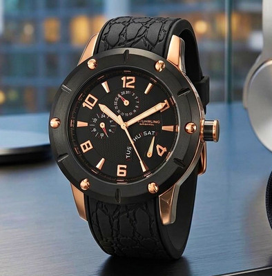 Stührling Original Herrenuhr Quarz Edelstahl Schwarz/Roségold Silikon Datum