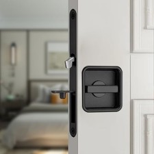 Black Pocket Door Lock Set - Privacy Handle Recessed Latch for Wooden Doors