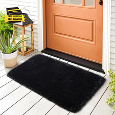 Door Mat Indoor Entrance,2X3 Shaggy Small Black Area Rugs for Entryway,Non-Slip