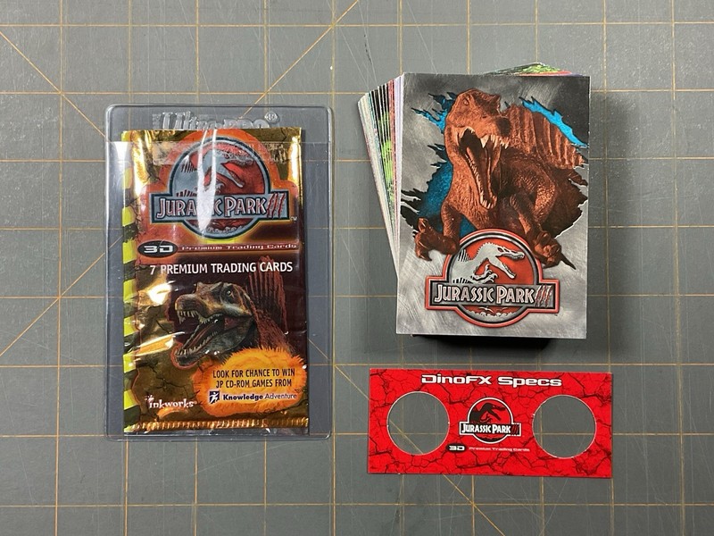 InkWorks: JURASSIC PARK 3d - Complete Base Set 72 w/ Wrapper & 3d Viewer (2001)