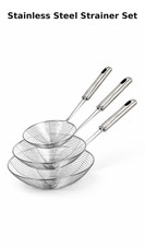 3 Piece Stainless Steel Spider Strainer Skimmer Set 4.5 6.5 8.5 Inch Deep Fry