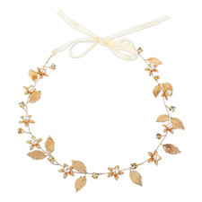 Gold Leaf Headband Wedding Bridal Boho Hair Piece Flower Girl Headpiece Pearl Ac