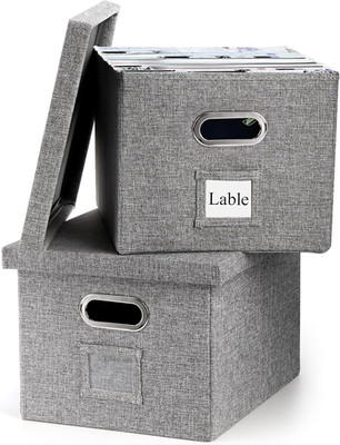 Set of 2 File Organizer Box, Collapsible Linen Filing Cabinets, Decorative Linen
