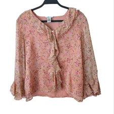 Edward Vintage Y2K Silk Ruffle Romantic Cottagecore Fairycore Top Size Medium
