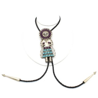 Cravatta Navajo Kachina Sterling Turchese Sugilite Pelle Taglia 37 pollici Bolo #S4525 3