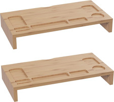 Bamboo Monitor Riser Set   2-Pack Wooden Laptop Stand and PC Computer Shelf Set