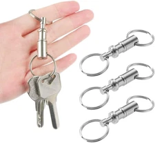 3 Pack Quick Release Detachable Keychain Dual Pull Apart Key Chain Spring Split 