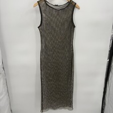 Blue Rain Mesh Sleeveless Gold/Black Maxi Dress Womans Size Large-Stretch #22P