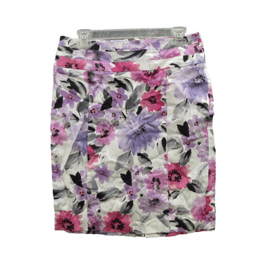 Dressbarn Women's Straight & Pencil Skirt Size 8 White Floral Cotton Back Zip