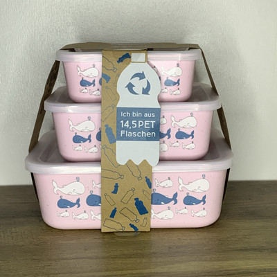 Neu Awave 3er Set Rosa Wal Bambus Kunststoff Mittagessen Aufbewahrungsboxen