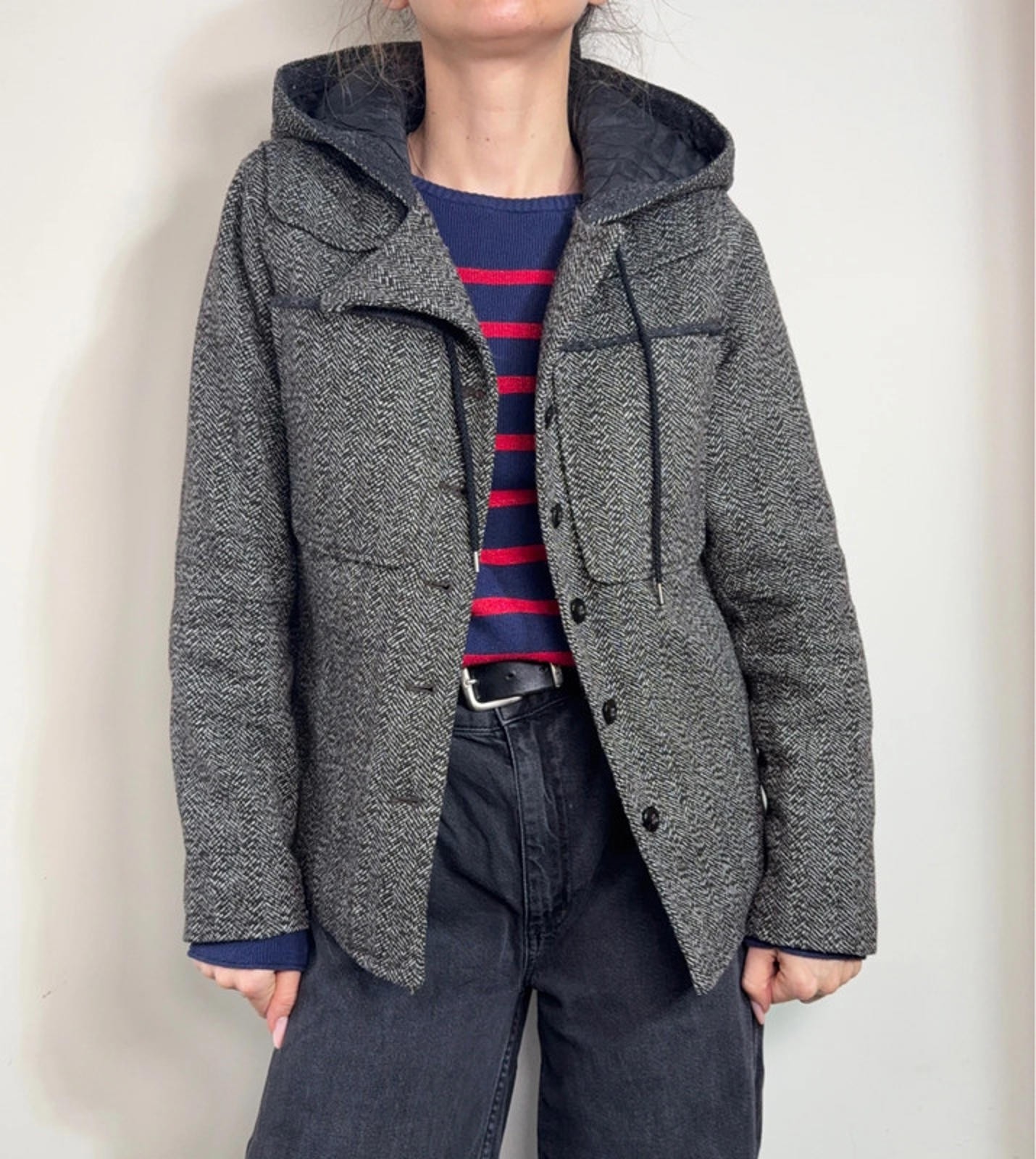 Winter Gap Wool-Blend Herringbone Hooded Jacket 6… - image 1