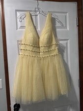 Sherri Hill Size 18 Sheer Formal Dress Yellow Shimmer Tank Bridal Prom Formal