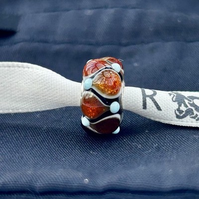 Echte Trollbeads OOAK Unikat Glasperle dunkelgold Glitzer Ornamente 