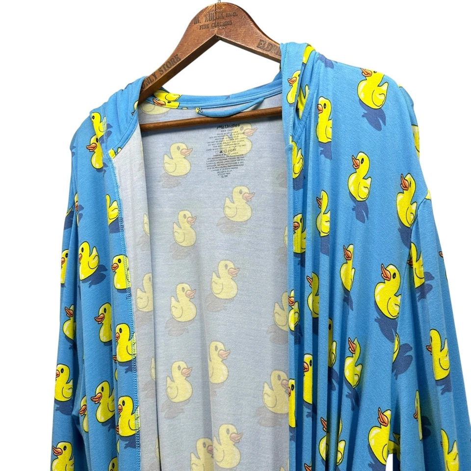 Bata con Capucha MeUndies Azul Amarillo Pato Unisex S/M Micromodal Bolsillos Cinturón Foto 3 de 4
