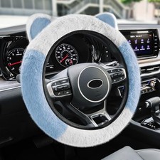 Car Fluffy Steering Wheel Cover, Car Elastic Steering Wheel Blue White