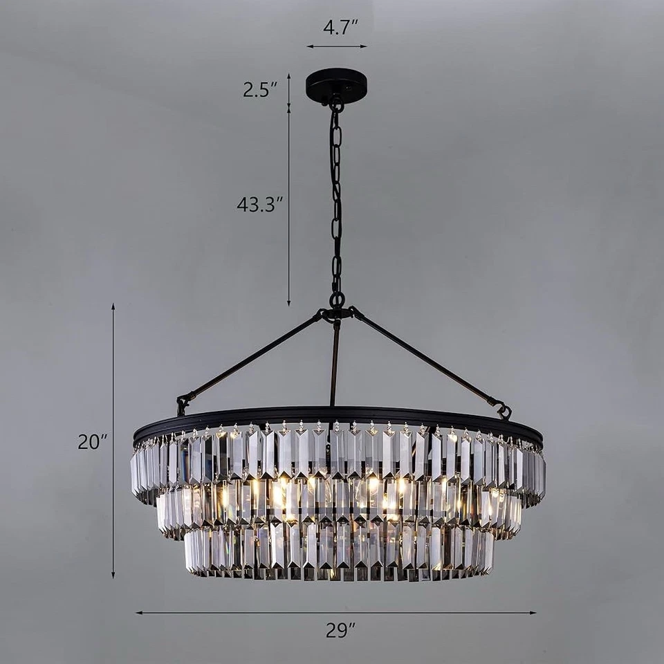 29” Farmhouse Crystal Chandelier, Black 6-Light Round Pendant for Dining Room - Image 4 of 4