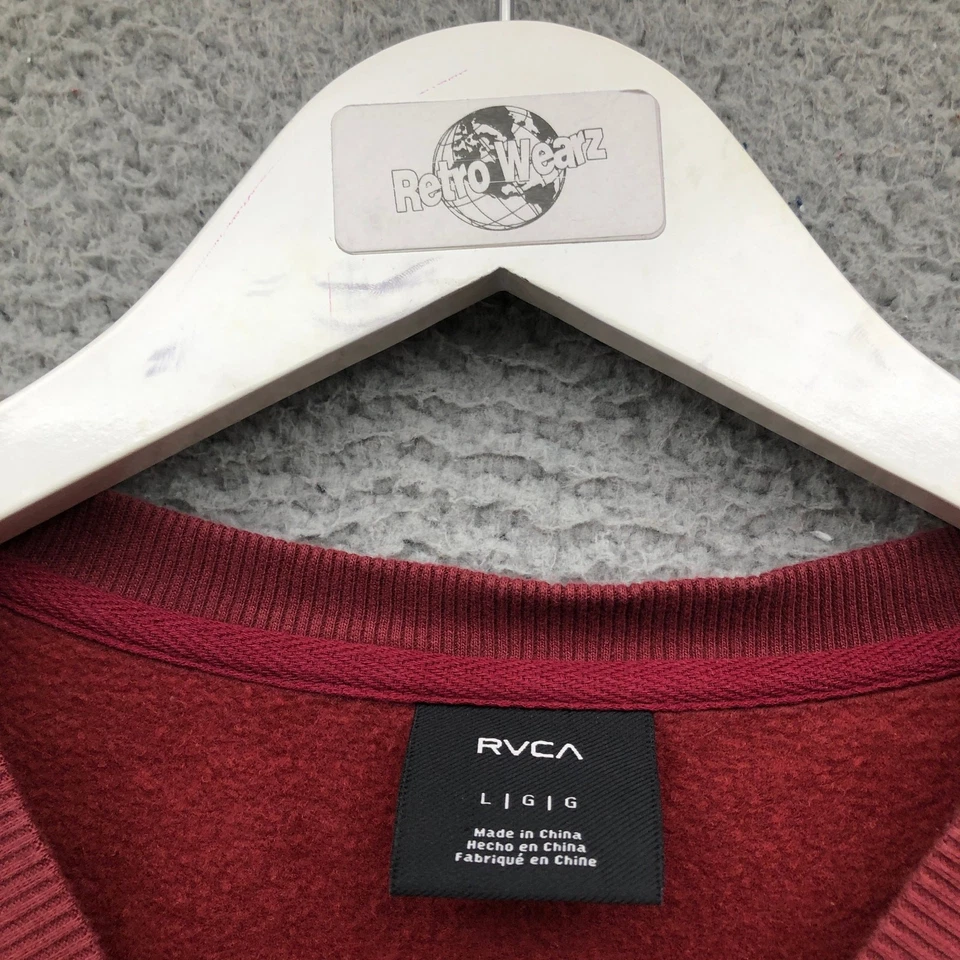 Sudadera RVCA Para Hombre Grande L Manga Larga Cuello Redondo Gráfico Logo Granate Blanco Foto 3 de 4