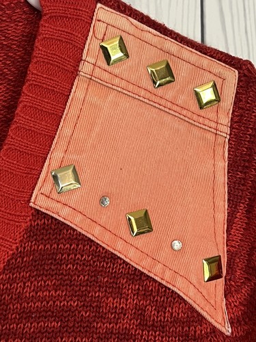 Women’s Southpole Red Embellished Sweater w/ Shoulder Studs Size Small - Picture 5 of 12