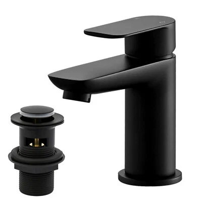 Matte Black Bathroom Basin Mixer Tap Mono Sink Mixer Taps Single Lever & Waste