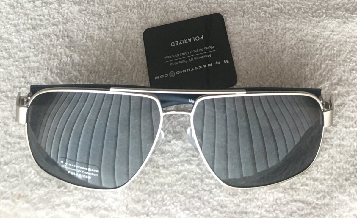 M By Max Studio.Com Polarized Sunglasses Silver w Matte Blue/Grey