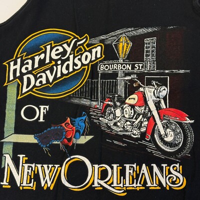 Vtg 90's Harley Davidson Motorcycles New Orleans BOURBON St Tank Top BIKER Shirt