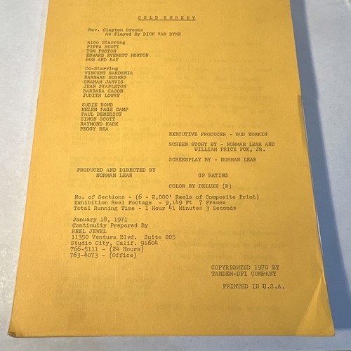 1971 COLD TURKEY: Original Movie Script Continuity - Dick Van Dyke, Pippa Scott - Picture 4 of 15