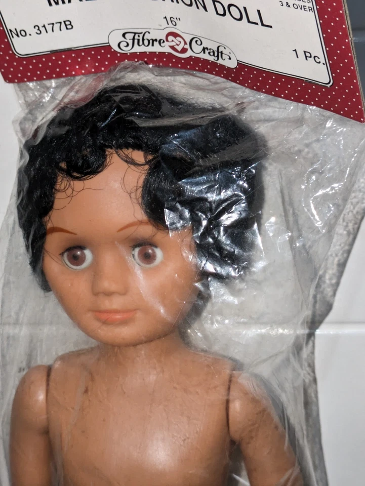 1988 Новый волокна Craft пластиковый 16» мужской кукла w/туфли-черные волосы и коричневый #3177B - Изображение 2 из 4