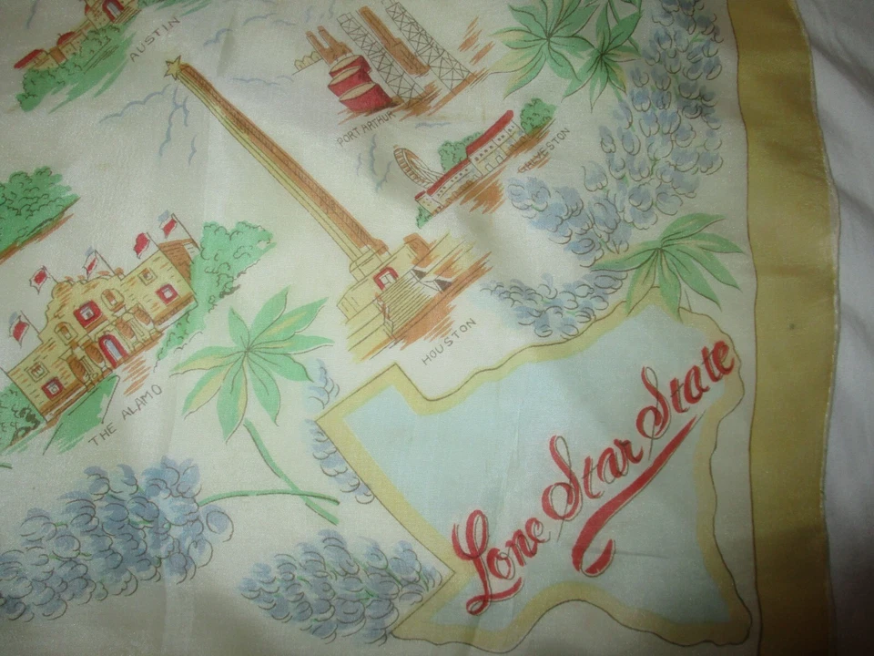 Pañuelo vintage Texas Lone Star State Souvenir 100 % seda pañuelo 16" Foto 2 de 4