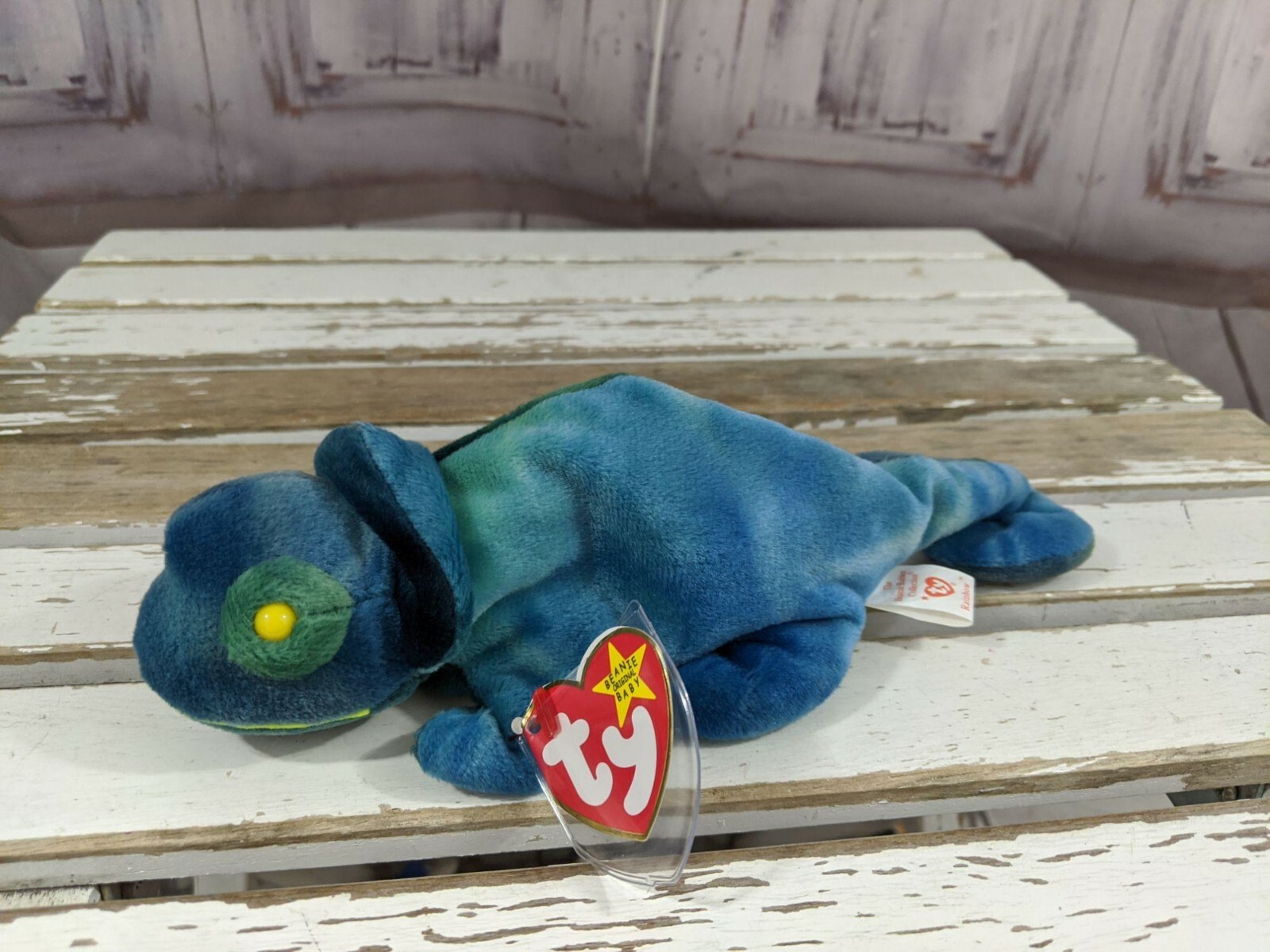 Rare 1997 Mismatch Rainbow Tie Beanie Baby Chameleon-image