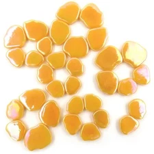 25 Tiles Iridescent Golden Yellow Petal Flower Shapes Glass Mosaic Tile Pieces