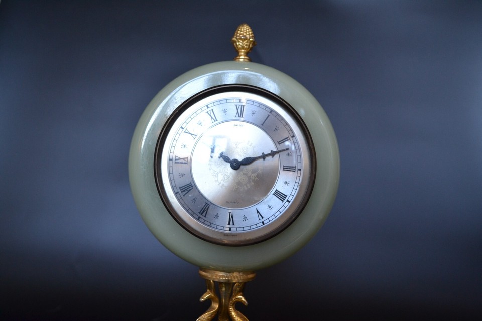 Xavier of London Italian Onyx Mantel Clock Quartz Gold Gilt Koi Carp