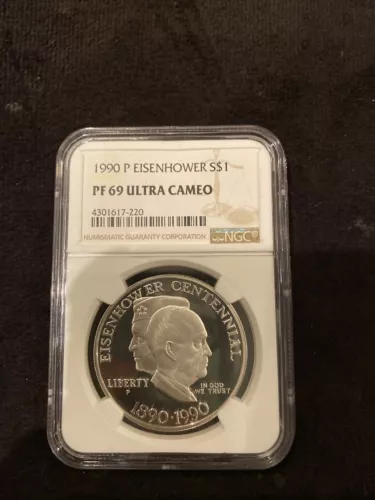 1990-P EISENHOWER CENTENNIAL SILVER PROOF S$1 NGC PF69 ULTRA CAMEO