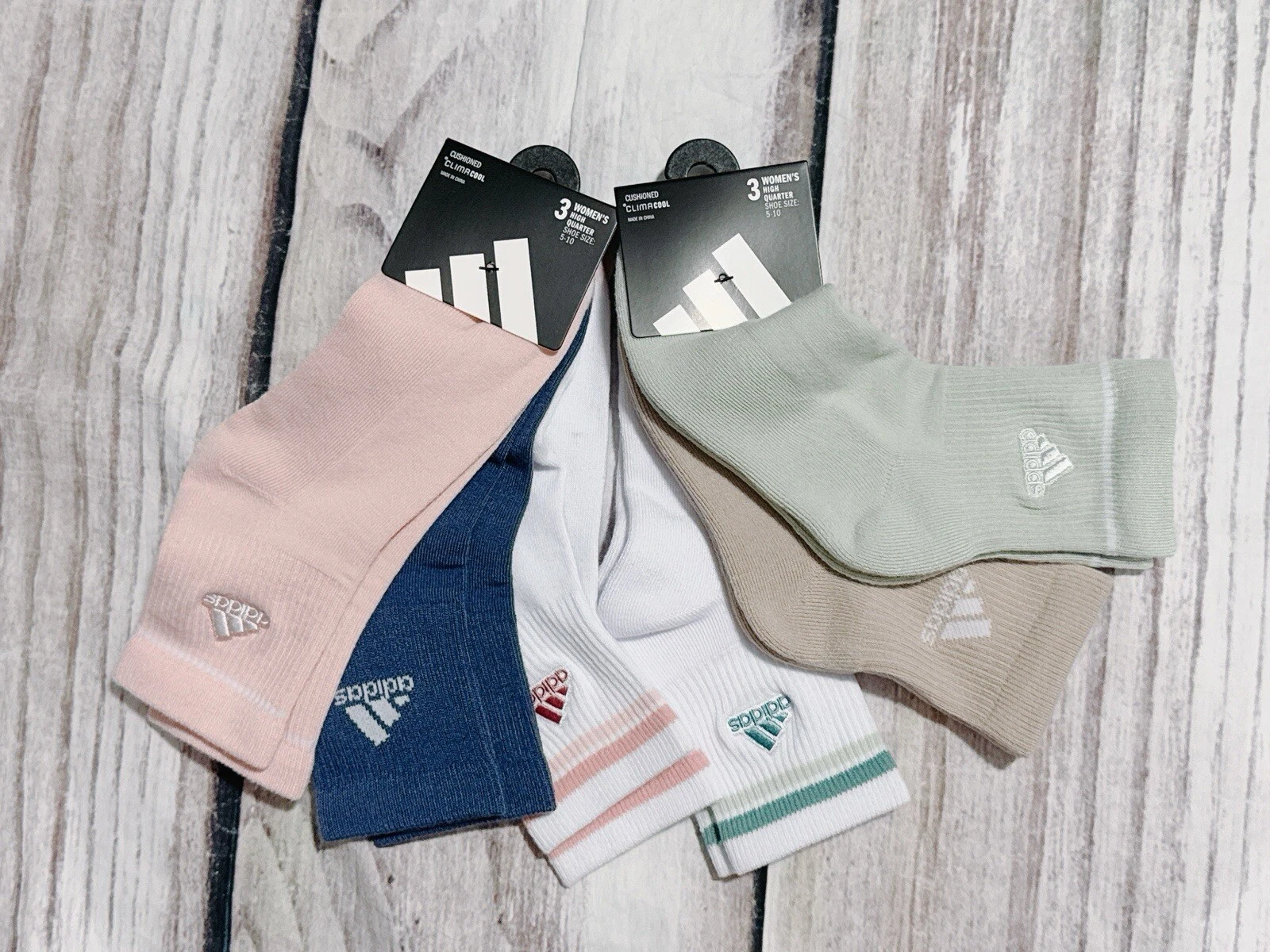 Adidas womens high Quarter socks cushioned 6 pack Size 5-10 Cute Color