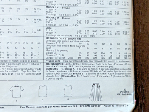 Top e gonne senza maniche corte vintage McCall's 4227 taglia 8, 10, 12 1989 facili - Foto 6 di 11