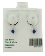 LAB CREATED BLUE  WHITE SAPPHIRES DANGLING EARRINGS .925 Sterling Silver - NWT