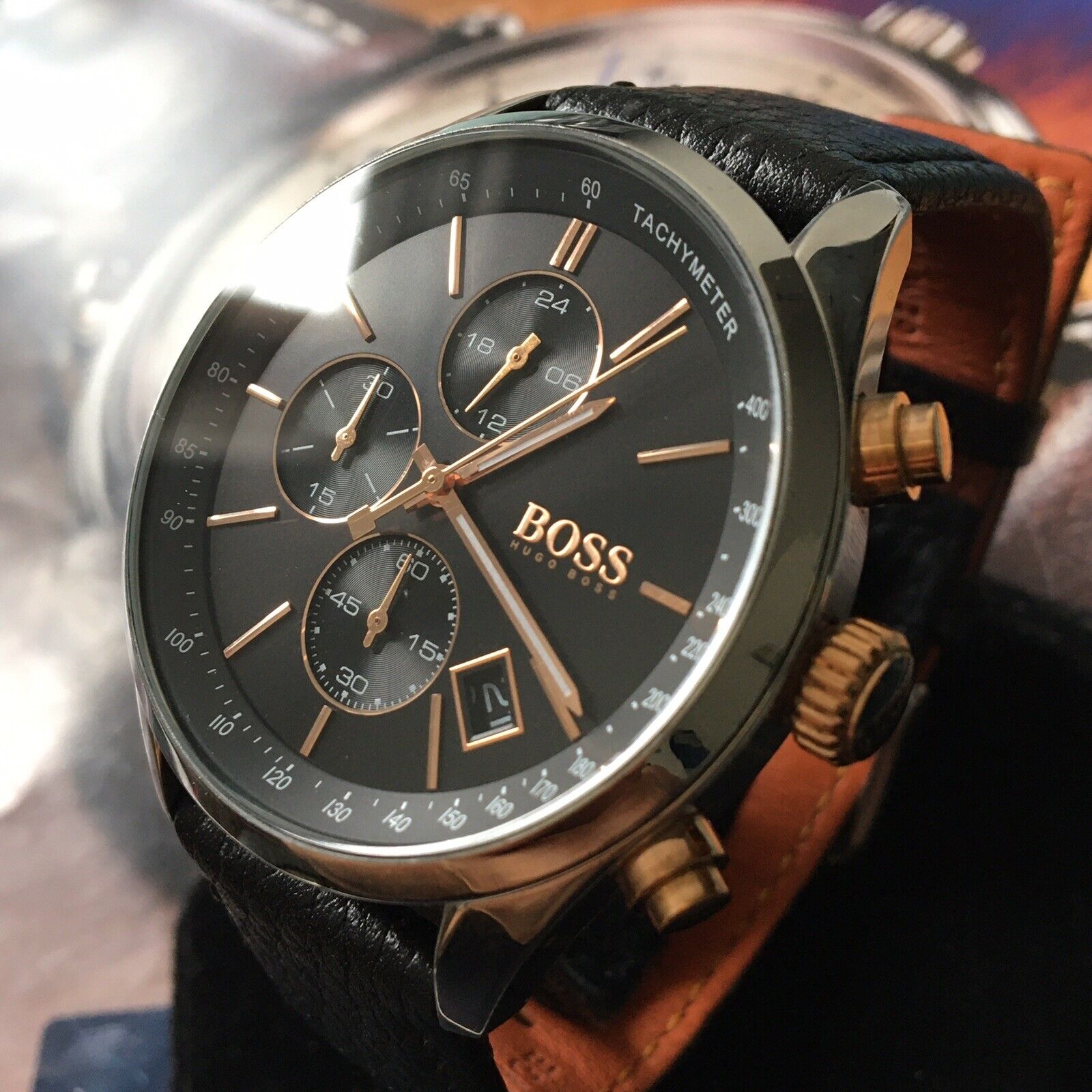 Mens Hugo Boss Designer Watch 1513473 Grand Prix Chronograph Black Dial Genuine
