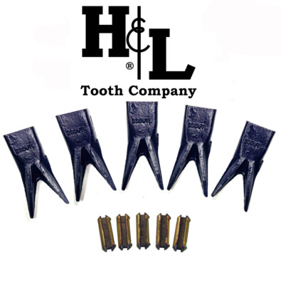 230WTL Twin Tiger Long Bucket Teeth + Flexpins  (5 Pack) by H&L Tooth Co. 23WTL