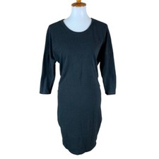James Perse Black Stretch Knit Dress 3 Sleeve Minimalist Casual Soft Cotton