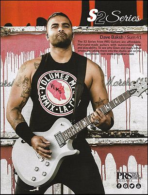 SUM 41 Dave Baksh 2017 PRS S2 Series Guitar advertisement 8 x 11 ad print