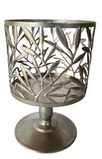 Bath & Body Works Silver Vines Leaf Design Pedestal Candle Holder 6.5"  Tall