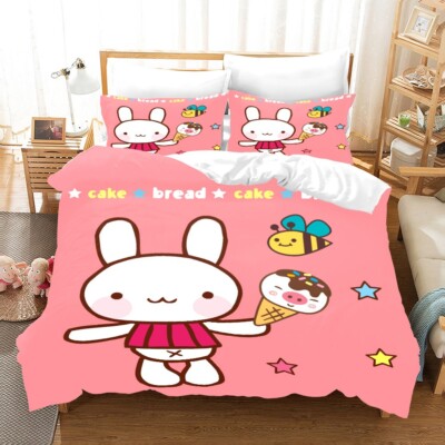 3D Cartoon Rabbit Cake Star Bee Pink Quilt Cover Set Bedding Sets Pillowcases 64