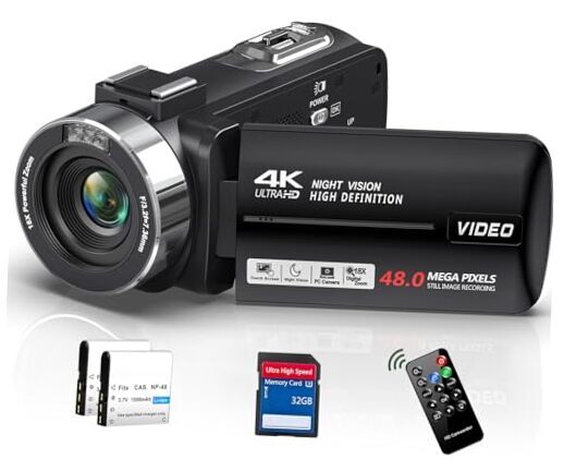 Video Camera Camcorder 4K 48MP 30FPS with IR Night Vision,18X Digital Zoom