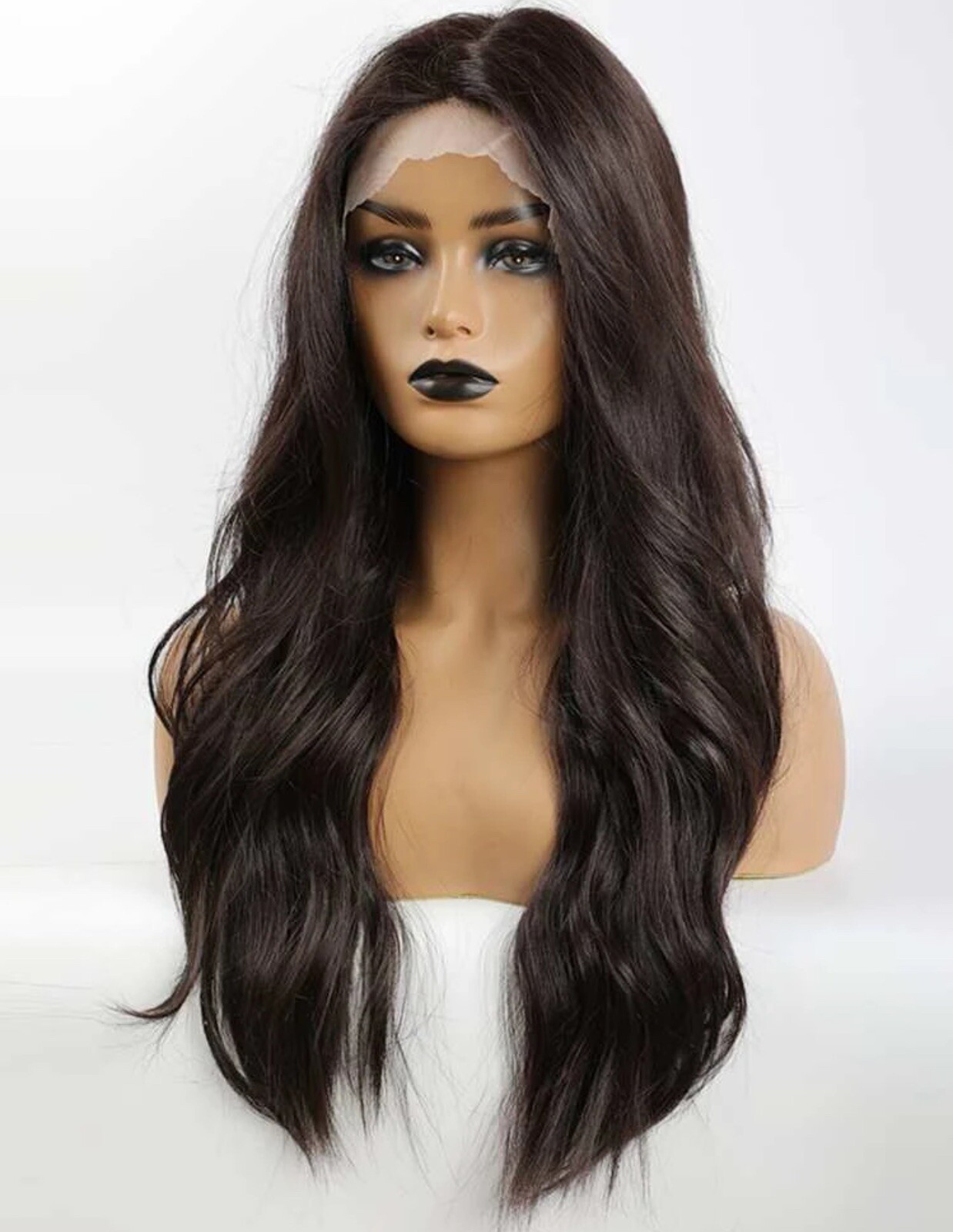 Perruque synthétique contre les cheveux plats : wig femme bouclé brun foncé volumineux