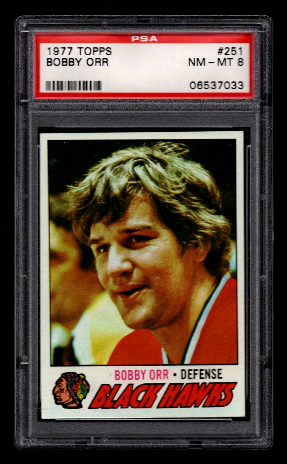 BOBBY ORR 1977 TOPPS HOCKEY CARD #251 PSA 8 NM-MT GRADED CHICAGO BLACKHAWKS HOF