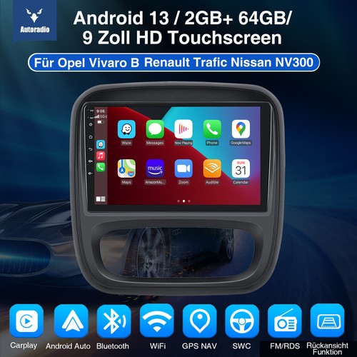 DAB+ CarPlay Autoradio Android 13 64G Navi Kamera Für Opel Vivaro B Fiat Talento - Bild 2 von 13