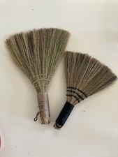 Handmade 2 Natural Fiber Whisk Brooms 8" and 10" Clean Undamaged Vtg